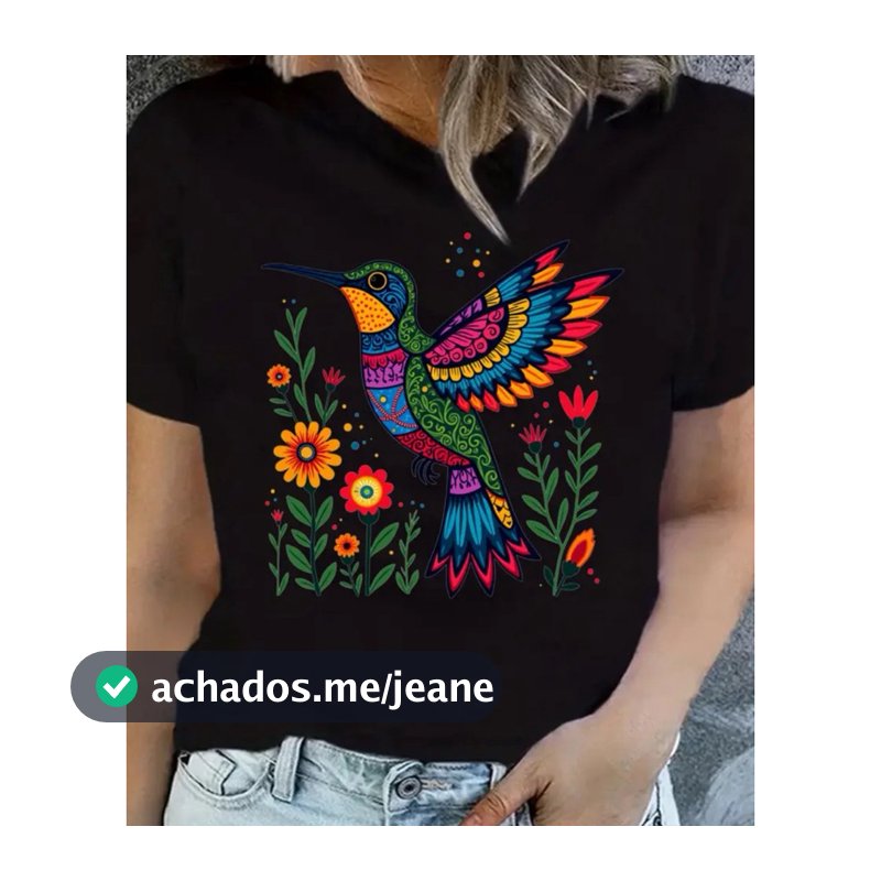 camiseta T-shirt estampa colorida vibrante beija-flor casual moda primavera verão