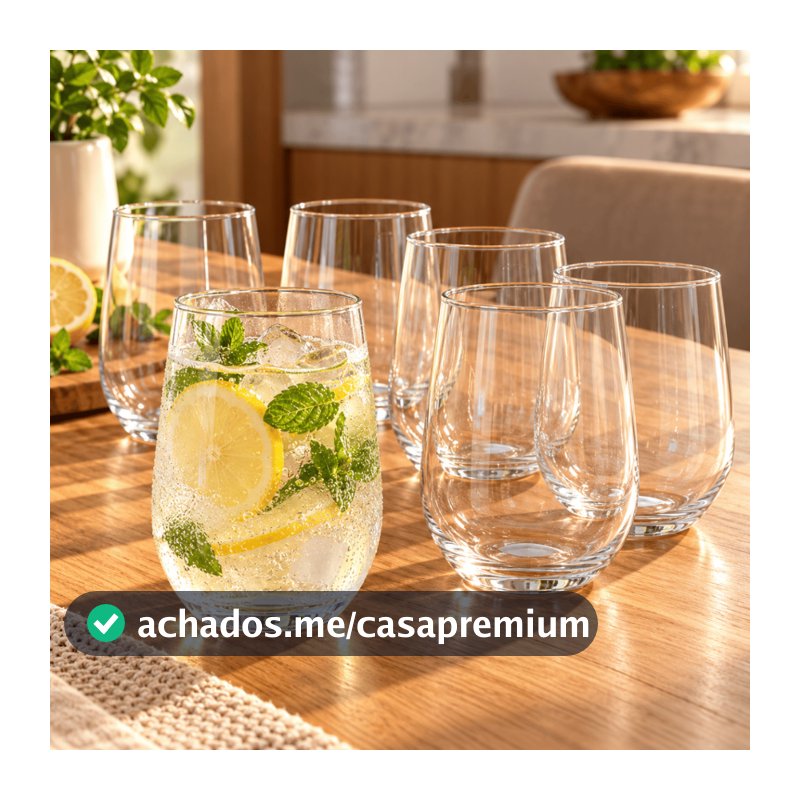 Jogo Kit 6 Copos De Vidro Oca 500ml Grande Liso Água Suco Drink Mesa Posta Cozinha Bar Restaurante
