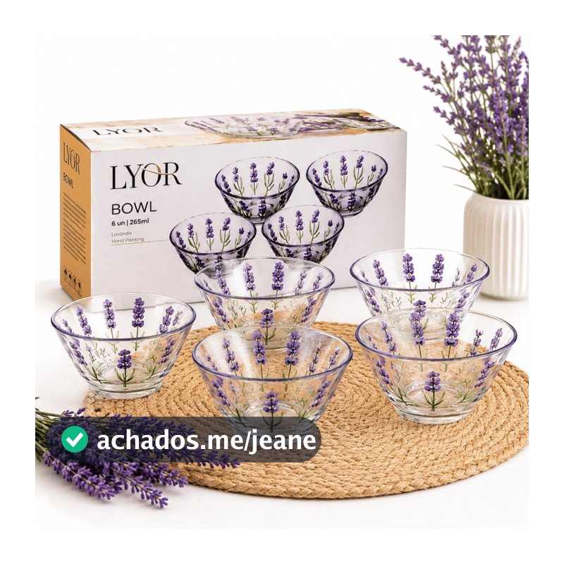 Jogo 6 Bowls de Vidro Lyor Lavanda 265ml para Sobremesa e Frutas