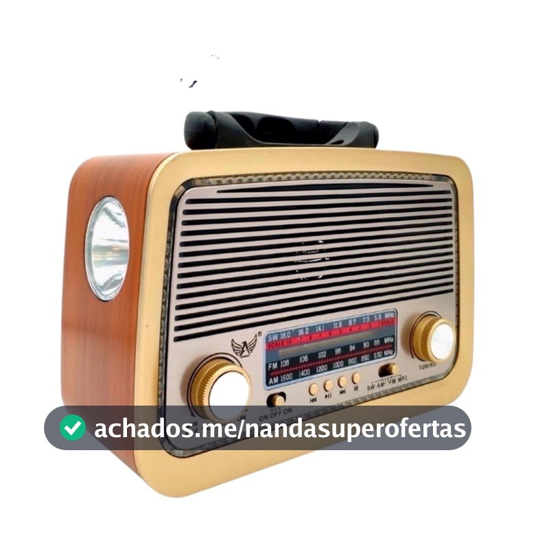 Rádio Retrô Bluetooth AD-3199 com USB, Cartão SD, Lanterna e Rádio FM/AM/SW – Caixa de Som Vintage Portátil