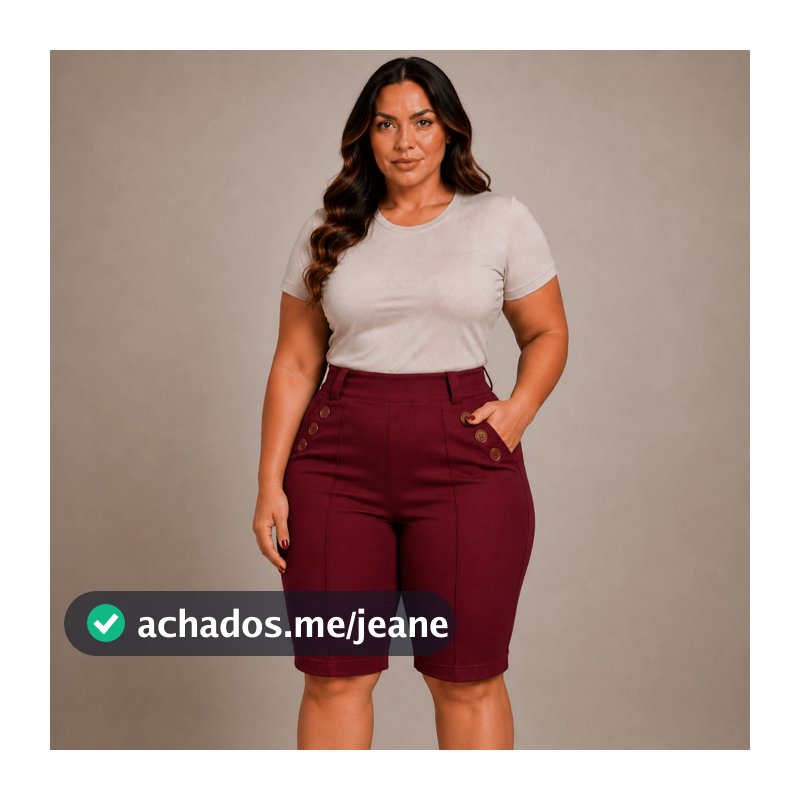 Bermuda Plus Size Feminino Tecido Bengaline 6 Botões Social Cintura Alta Alfaiataria 42 ao 52