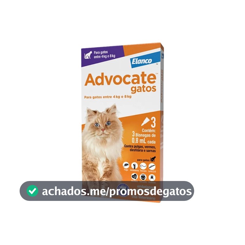 Combo Advocate Gatos 0,8ml 4 À 8kg - 3 Pipetas