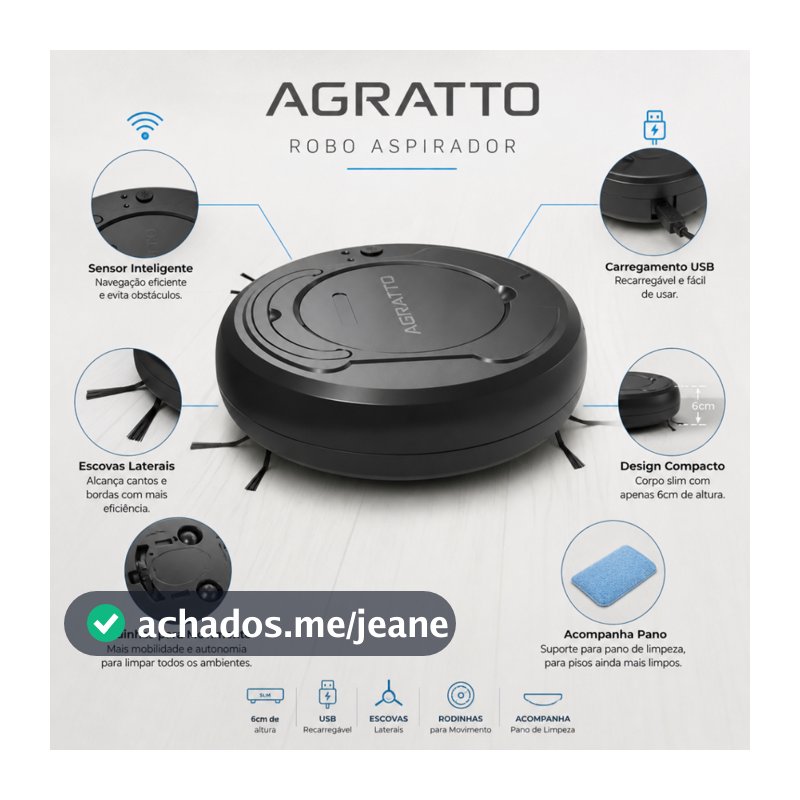 Robô Aspirador Eletrônico Inteligente Sem Fio Com Sensor Bivolt Preto USB 3W 3.7V c/ rodinha , pano