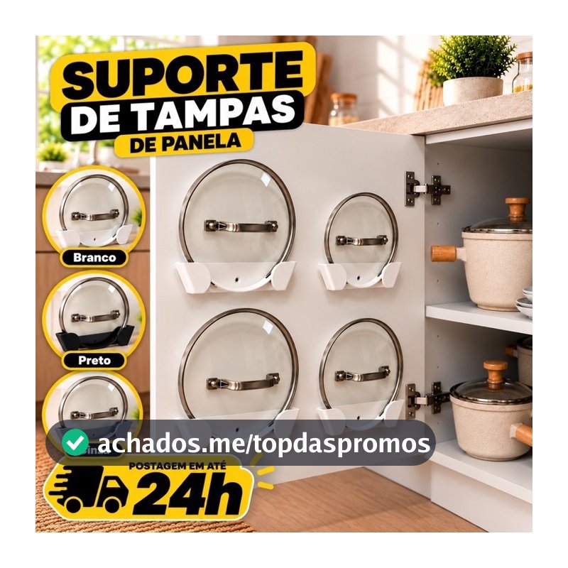 Kit Suporte para Tampa de Panela 4 Unidades Organizador Porta Tampa Adesivo Sem Furo Armário Cozinha Resistente