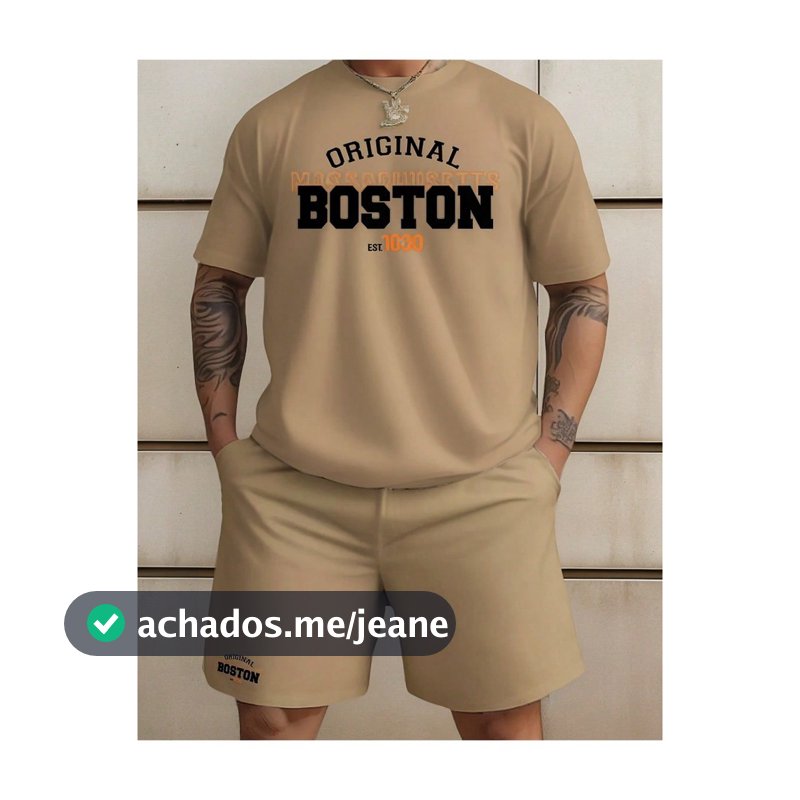Kit Camiseta + Short Moletom Conjunto Boston Conjunto Camiseta Malha 100% algodão Linha Premium + Bermuda Moletom