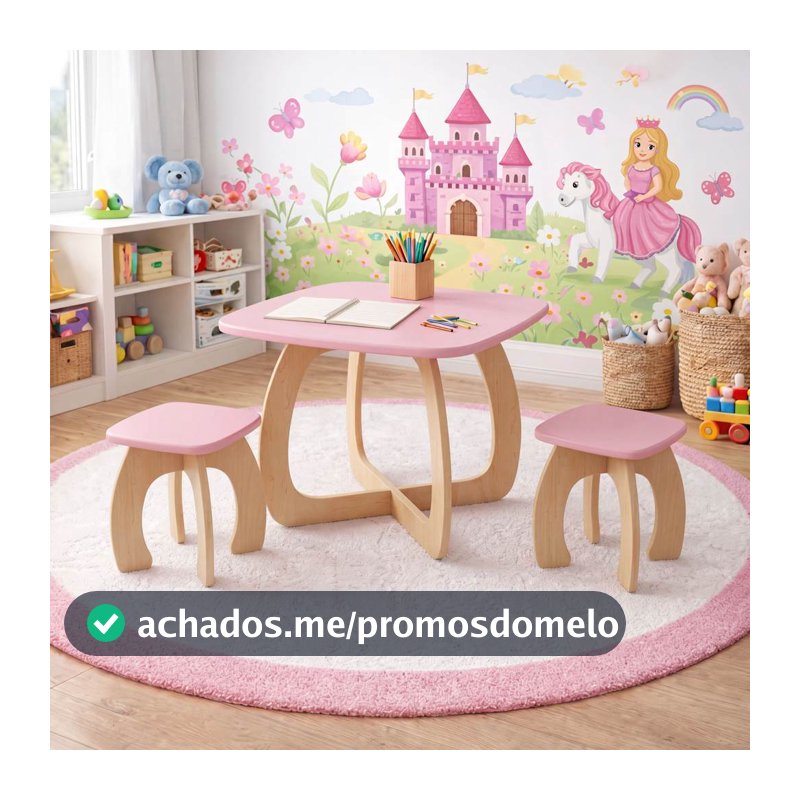 Kit Mesa Infantil + Bancos em MDF Mesa Educativa para Criança, Brincar, Desenhar e Estudar