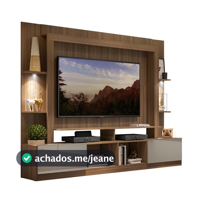 Rack Estante TV 65" com Leds Berlim Multimóveis Madeirado/Lacca Fumê