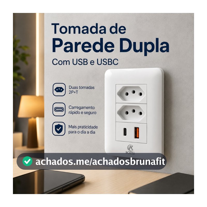 Tomada De Parede Dupla USB E USB-C Carregador Rápido 4 Em 1 Bivolt 110v 220v 10A Branco
