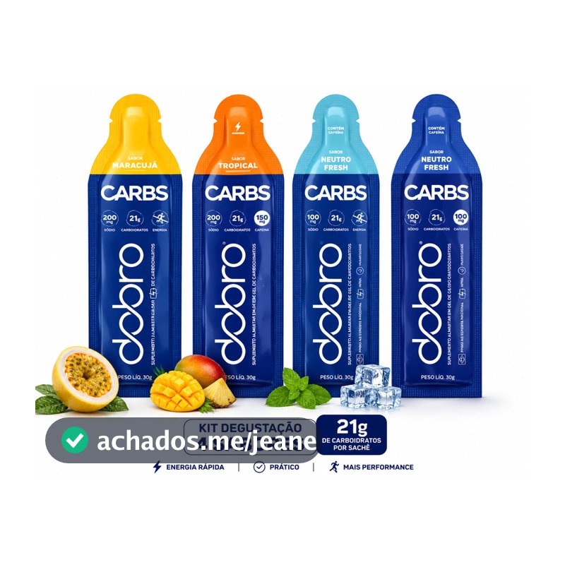 KIT DEGUSTAÇÃO CARBO GEL DOBRO CARBS – 4 UNIDADES - SABORES VARIADOS
