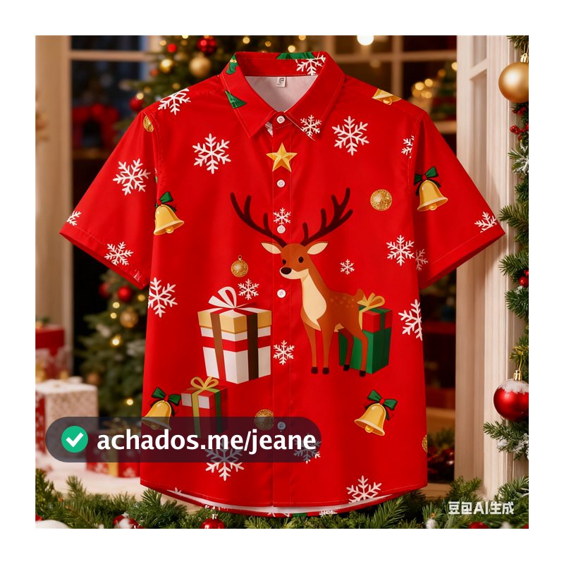 Camisas Masculinas De Manga Curta De Natal Com Estampas Festivas Vibrantes (Árvore , Renas , Flocos De Neve) , Opções El
