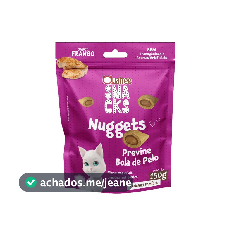 Petisco Snack Quatree Gatos Nuggets Frango Bola de Pelo 150 gr