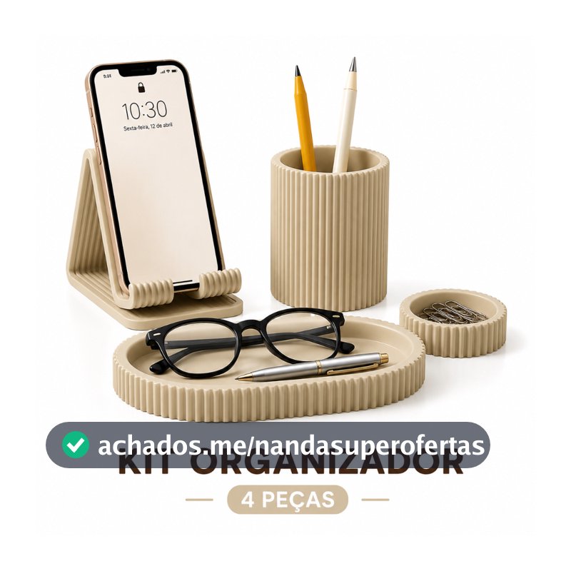 Kit Organizador de Mesa Escritório 4 Peças Porta Caneta Suporte Celular Bandeja Multiuso Porta Lápis