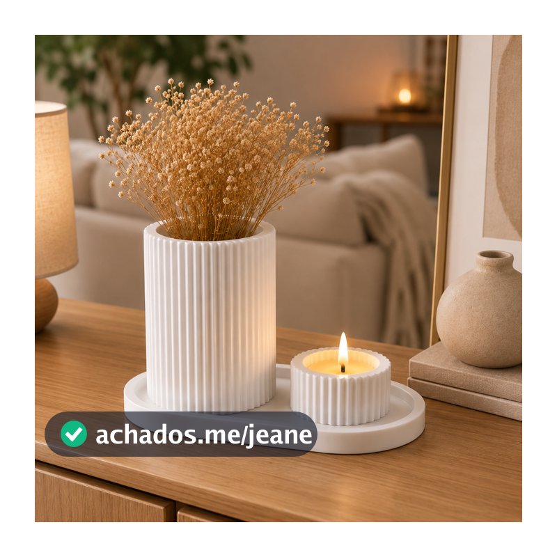 Kit Decorativo Bandeja Vaso E Porta Vela Para Sala Quarto Lavabo Aparador Decoração Moderna Elegante Minimalista