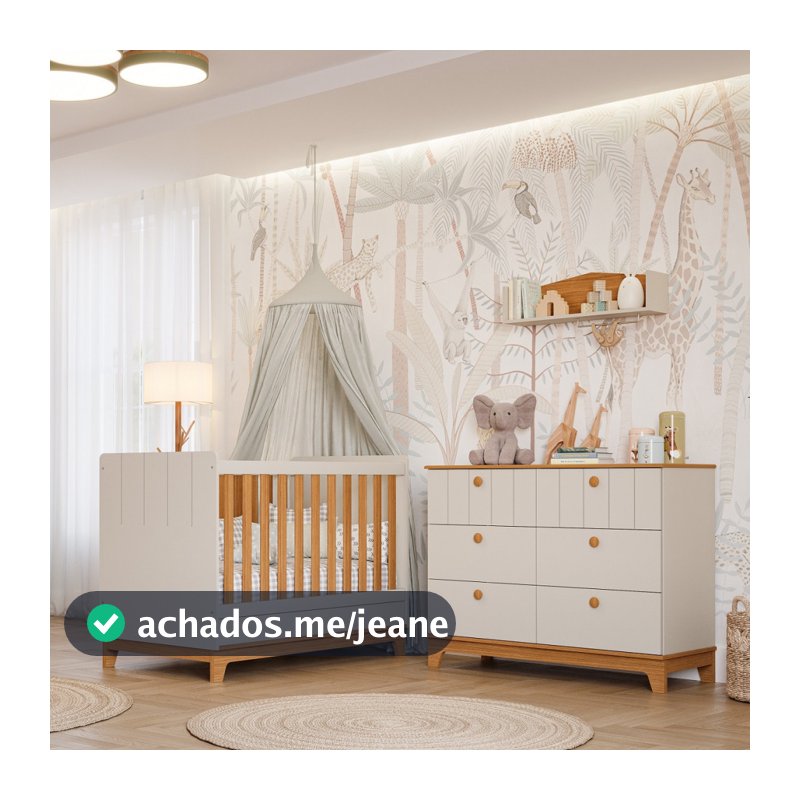 Quarto de Bebê Berço Mini Cama e Cômoda 6 gavetas Liza Permobili
