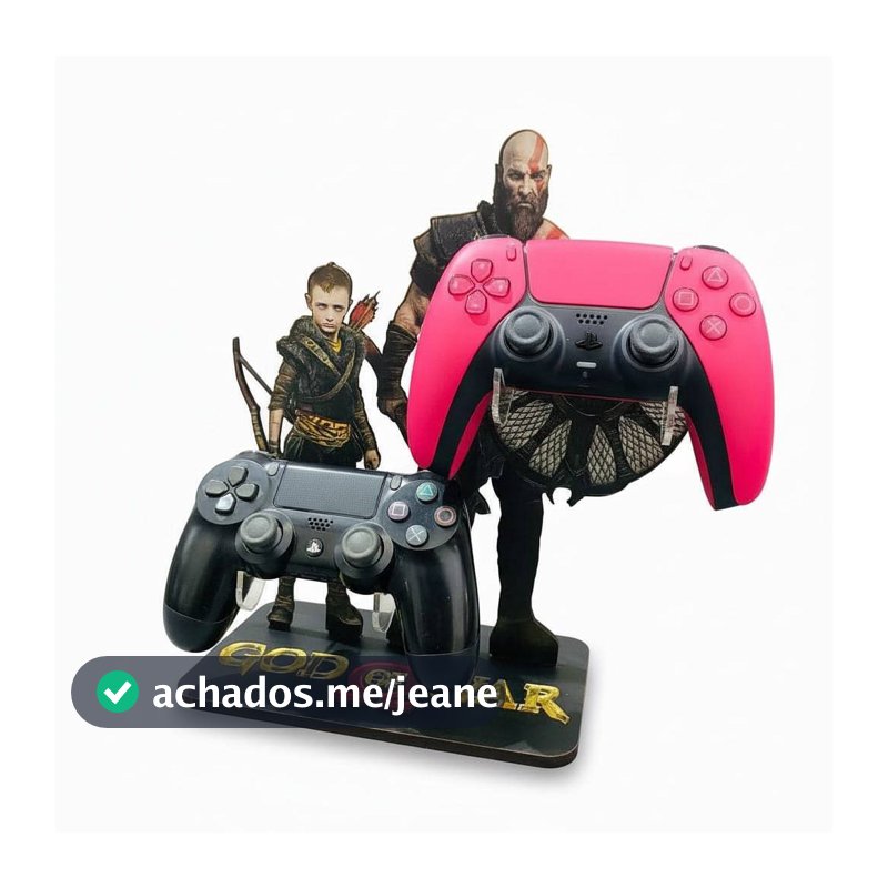 Suporte Para 2 Controles PS5 PS4 Xbox Gamer Em MDF Organizador De Mesa Decoração Gamer God Of War