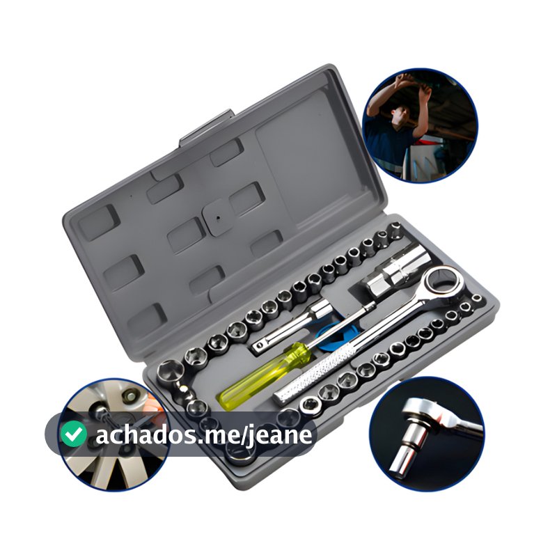 Kit Ferramentas 1 Catraca Soquetes Com 40 Peças Com Caixa Maleta