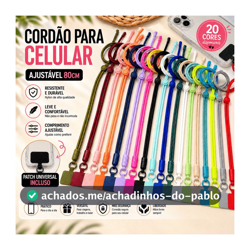 Cordão para Celular Ajustável Crossbody Universal Upgrade – Anti Queda, Alça Removível, Mãos Livres