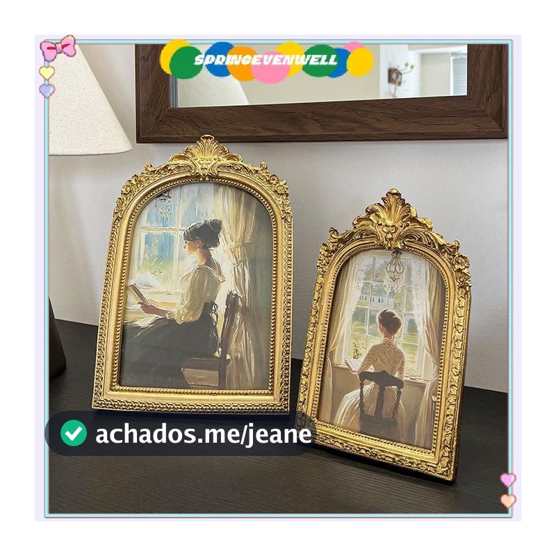 [springevenwell] Porta-Retratos Vintage , Ornamentado Antigo Para Pendurar Na Mesa Ou Parede Dourado Decoração De , Novo