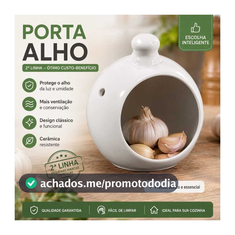 Porta Alho Cerâmica Branca Decorativo 2ª Linha Ventilado Cozinha Resistente e Moderno