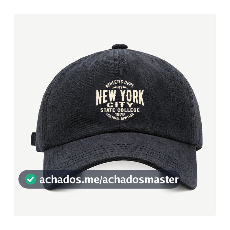 Bone baseball masculino preto NY City CollegeCom regualgem cores bege e branco