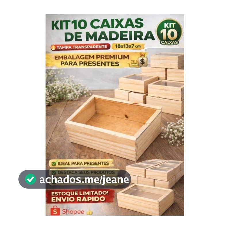 🔥 KIT 10 CAIXAS DE MADEIRA COM TAMPA TRANSPARENTE18x13x7 | EMBALAGEM PREMIUM PARA PRESENTES