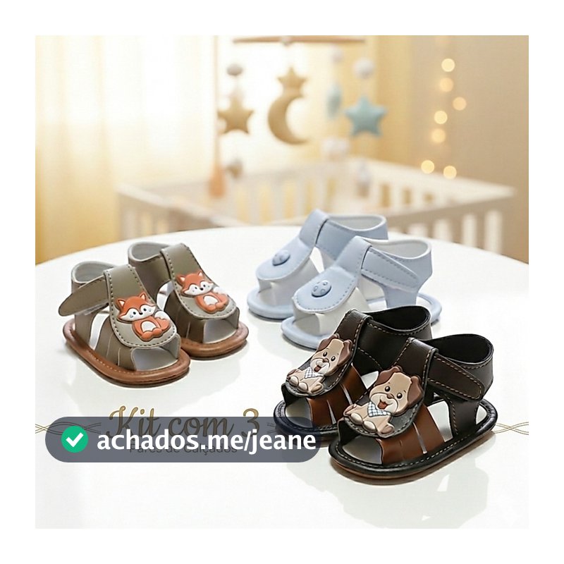 Kit 3 Pares Sandália Infantil Bebê Percatinha Sapatinho 0-6m (recém-nascido)
