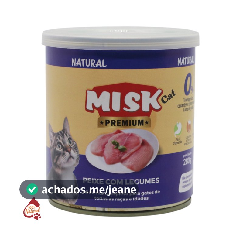 Ração Úmida 100% Natural Misk Gatos Sabores Diversos Saudável Todas as Idades