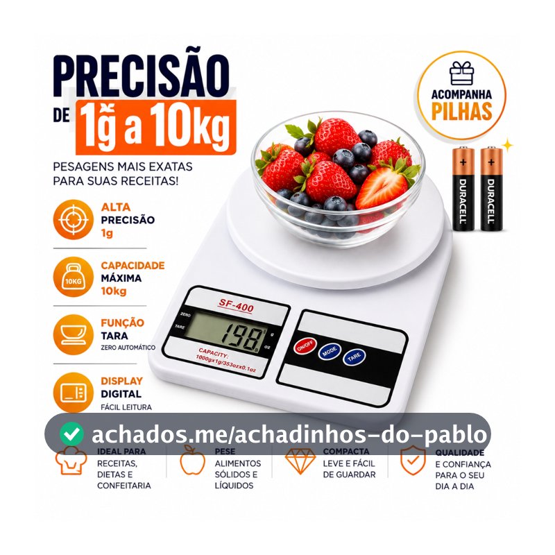 Balança Digital Cozinha 10Kg Precisão Balança de Alimentos Cozinha pilhas inclusas