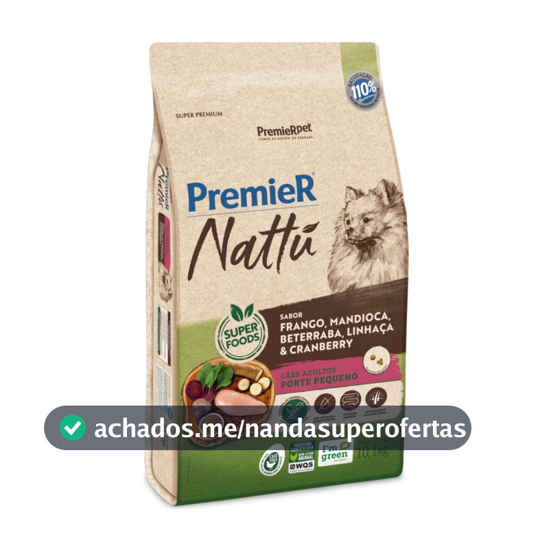 Ração PremieR Nattu Cães adultos raças pequenas frango, mandioca e linhaça 10,1kg