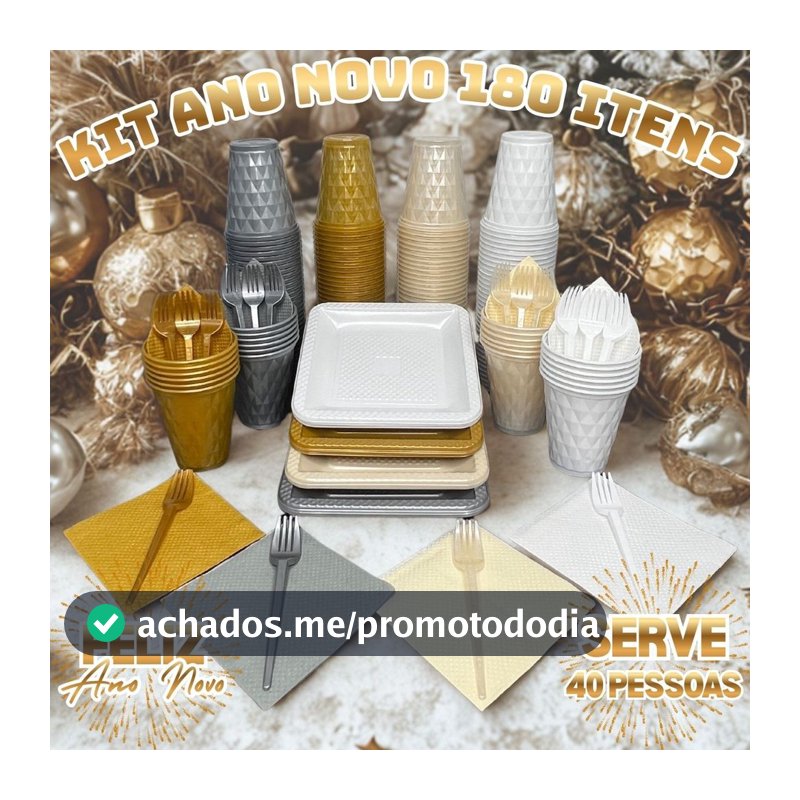 Kit 180 Itens P/ 40 Pessoas Festa Aniversário Completo Cor Ano Novo Descartável Luxo Pratinho Copo Garfo Guardanapo