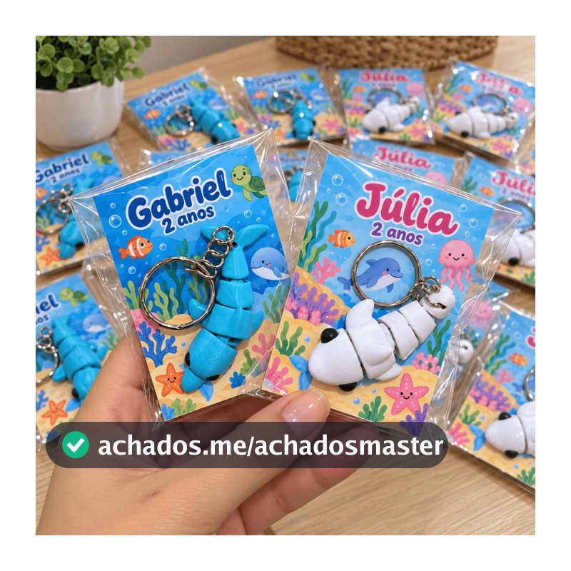Kit Lembrancinhas Fundo do Mar com Chaveiros Articulados e Cartão Personalizado para Aniversário Infantil