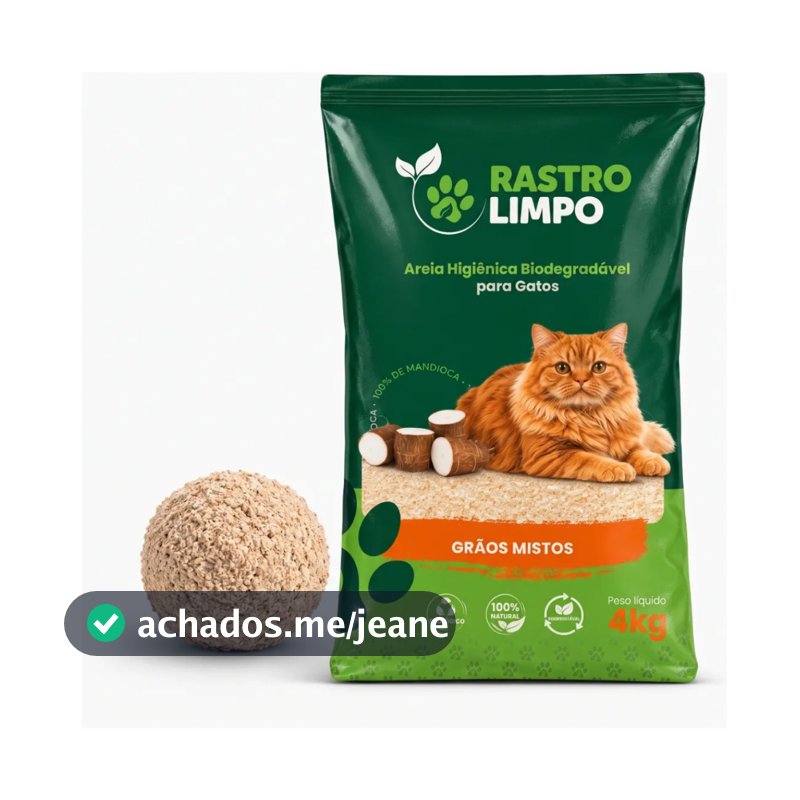 Areia Sanitária 4 a 16kg Grãos Mistos Para Gatos 100% Mandioca Biodegradável Torrão Firme Sem Poeira Rastro Limpo