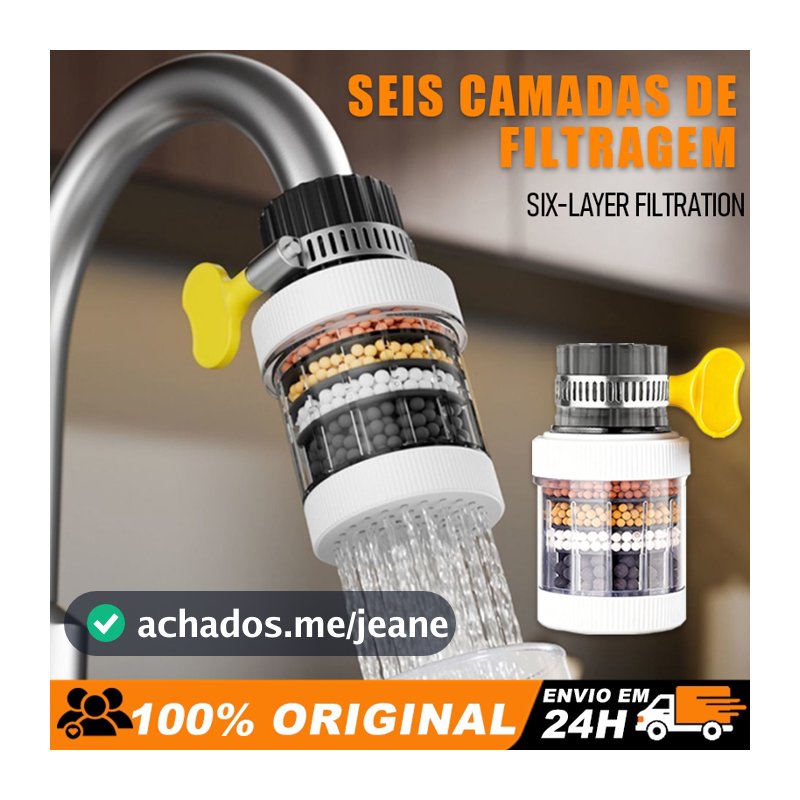 Purificador Filtro de Torneira 6 Camadas Filtragem Universal Bico Arejador Removível Lavável Cozinha Banheiro