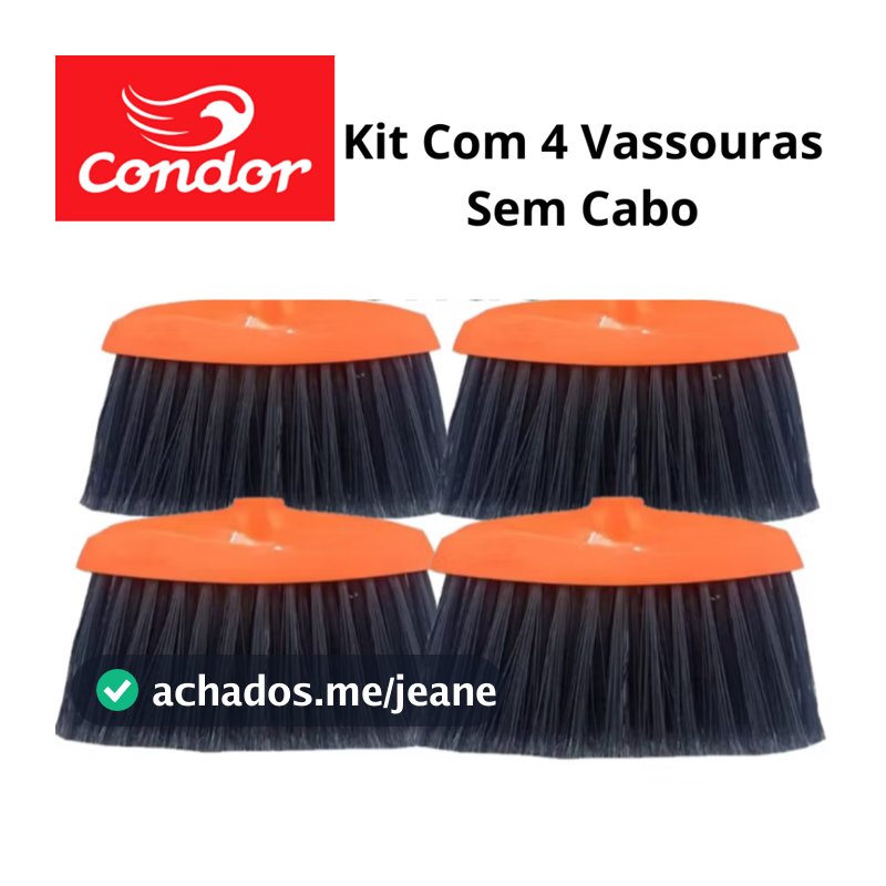 Kit 4 Vassouras Condor SEM CABO Original Limpeza Multiuso Uso Interno e Externo