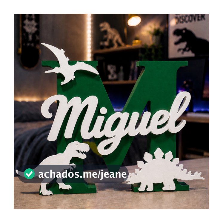 Nome Personalizado 3D Dinossauro | Letra Inicial + Nome | Decoração Quarto Infantil