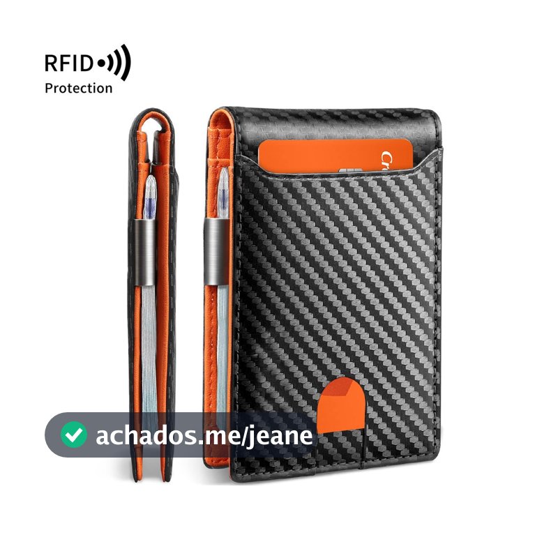Carteiras Fibra De Carbono Porta-Cartões Masculina Preta Mágica Tripla De Couro
