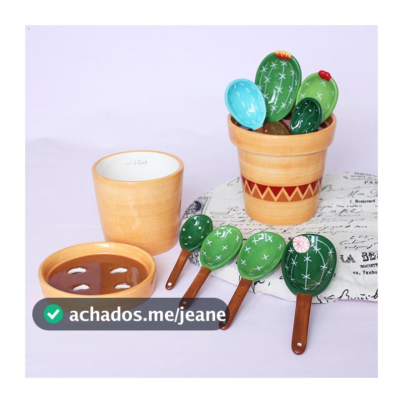 Conjunto De Colheres Medidoras De Cacto De Desenho Animado , Cerâmica Sem Chumbo Para Enfeites De Casa De Cozinha