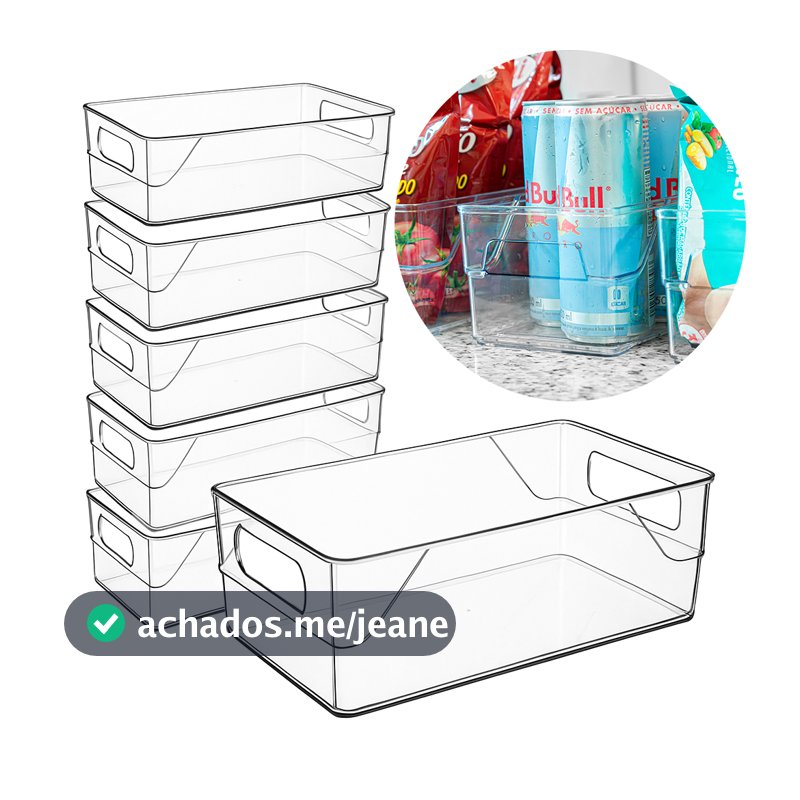 6 Organizadores de Acrílico com Alça, Multiuso, Cozinha, Despensa, Geladeira, Gavetas Transparente