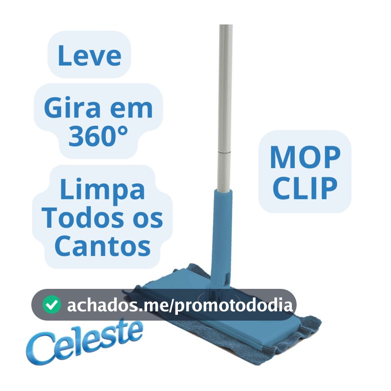 Mop Clip Celeste Cabo Gira 360 Limpeza Banheiro Cozinha Piso Quintal