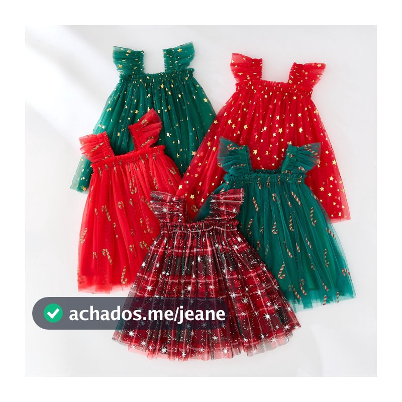 Saia infantil de novo estilo de Natal, saia suspensa estrela, vestido fofo de gaze de férias,