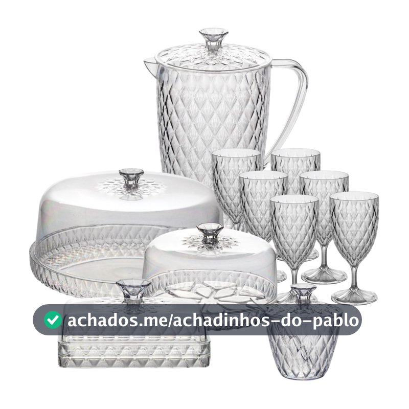 Kit Mesa Posta Glamour 11 Peças – Café da Manhã Completo com Jarra + Queijeira + Manteigueira + Açucareiro + Boleira