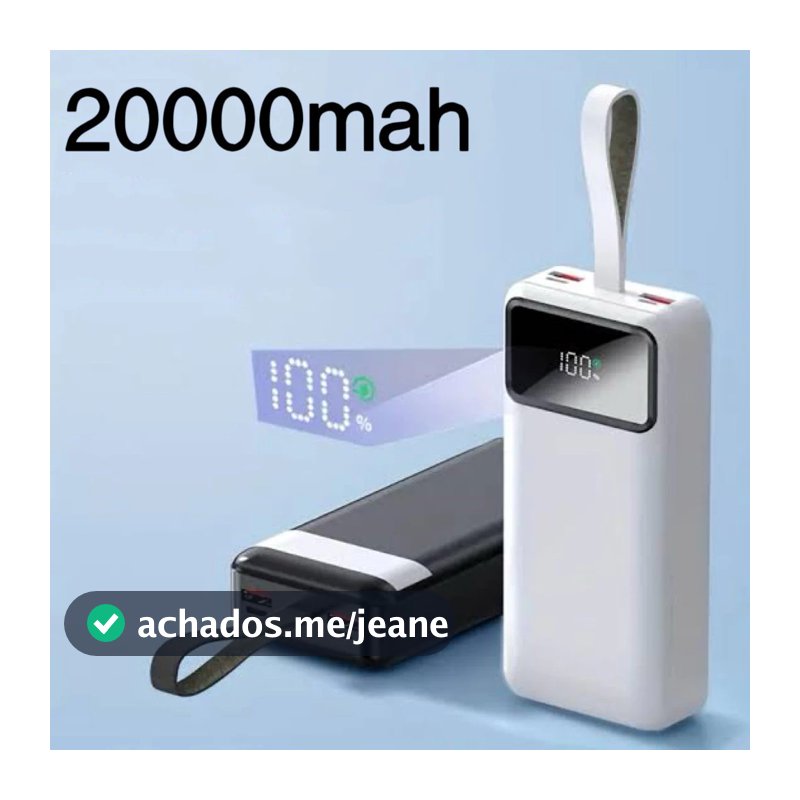 Power Bank Universal de 20.000mAh Carregador Portátil para Android e iOS, Inclui Lanterna Integrada
