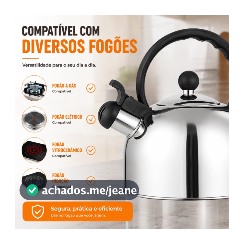 Chaleira para Chá Inox 2L com Tampa Removível e Apito