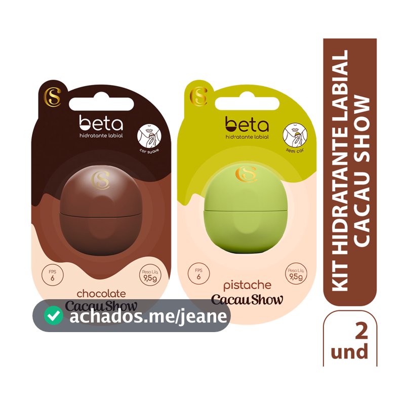 Kit Hidratante Labial Beta + Cacau Show – Chocolate e Pistache | 2 unidades | 9,5g cada