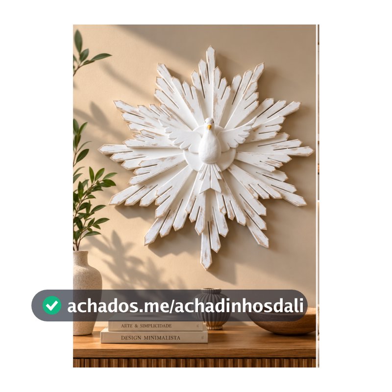 Resplendor Divino Espírito Santo em madeira, branco 60x60cm, casamento, batizado, decoração, casa, festas religiosas