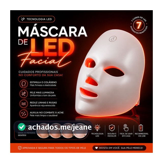 Máscara Facial LED Fototerapia Profissional 7 Cores Rejuvenescimento Acne Rugas Pele Macia e Sedosa