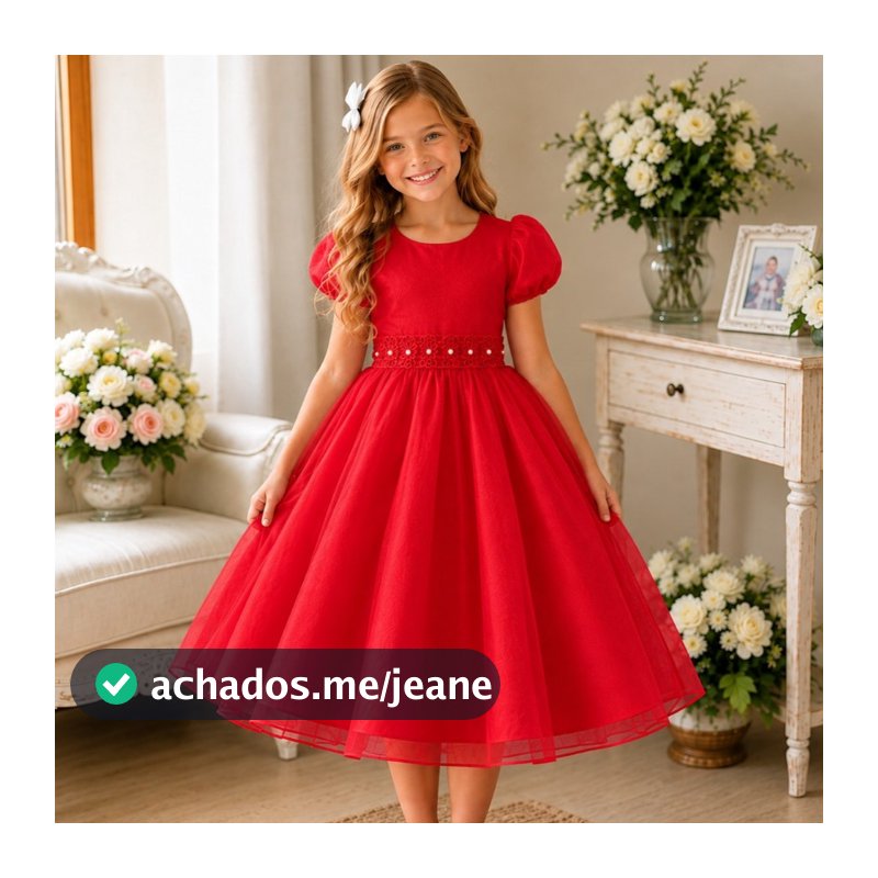 Vestido Infantil Rodado de Festa Luxo voal Casamento Formatura Daminha Vermelho
