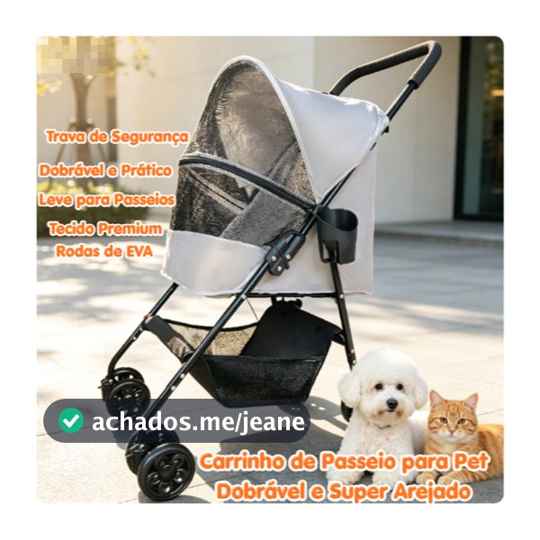 Carrinho de Passeio Pet Animal de Estimação Gato Cachorro Até 15kg Dobrável Transporte
