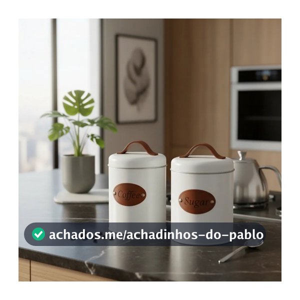 Kit 2 Latas Para Mantimentos Minimalista Coffee e Sugar Alça de Couro Café e Açúcar