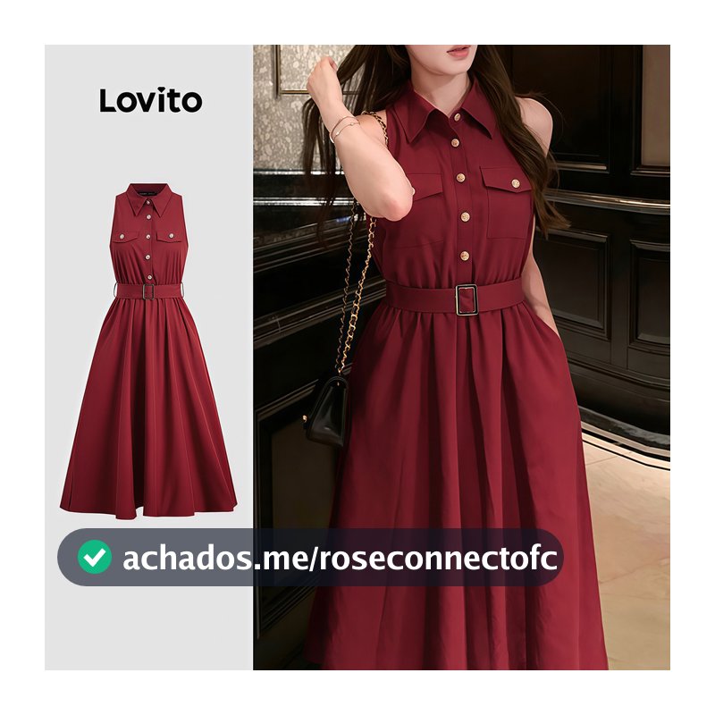 Lovito Christmas Natal Elegante Vestido Com Botões E Bolsos Cor Vinho Para Primavera/verão LK2ED823